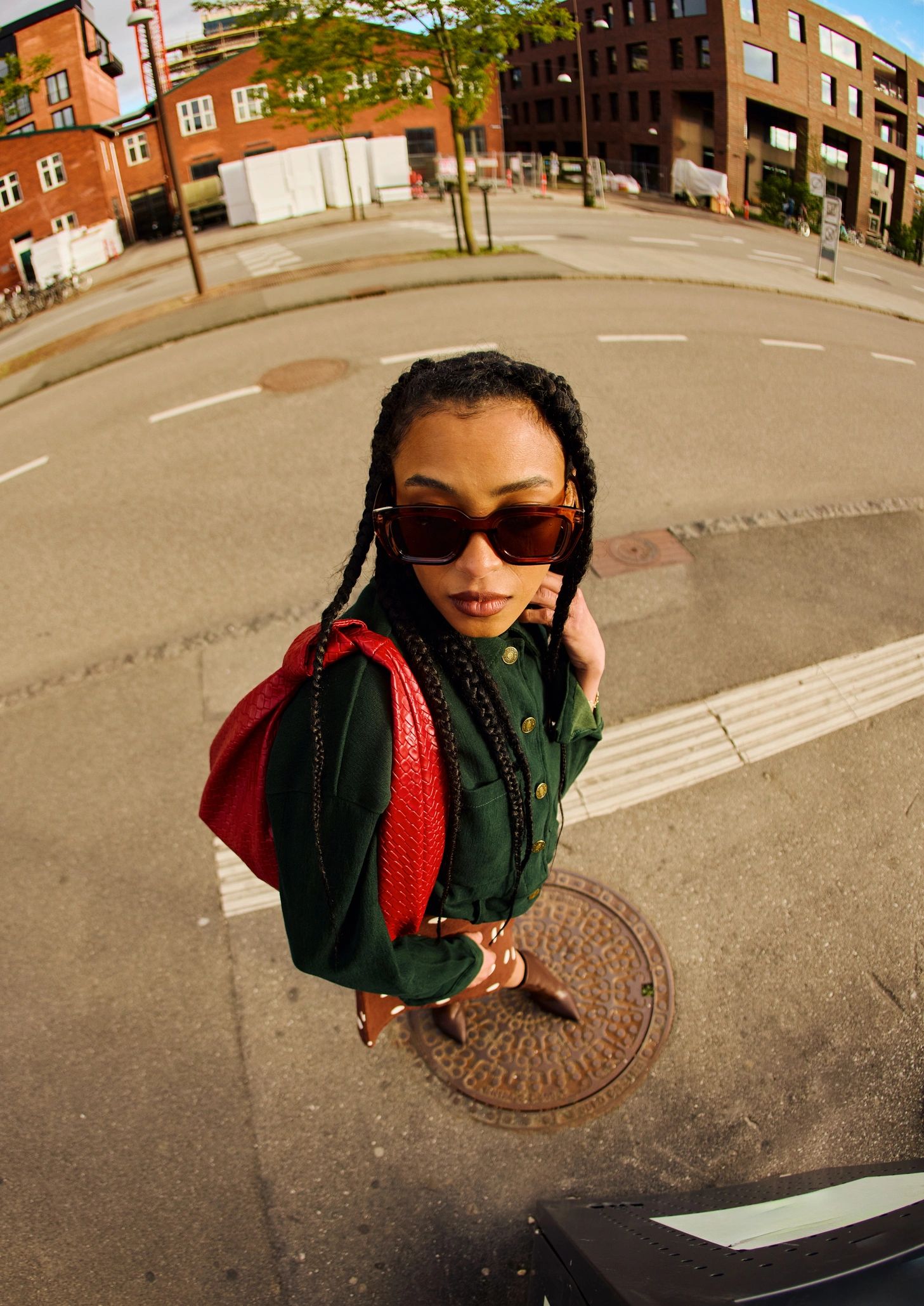 Fashionable woman walking on a city street